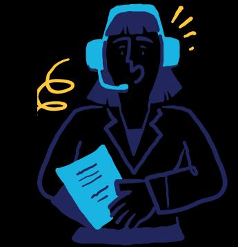 woman talking on headphones holding documents